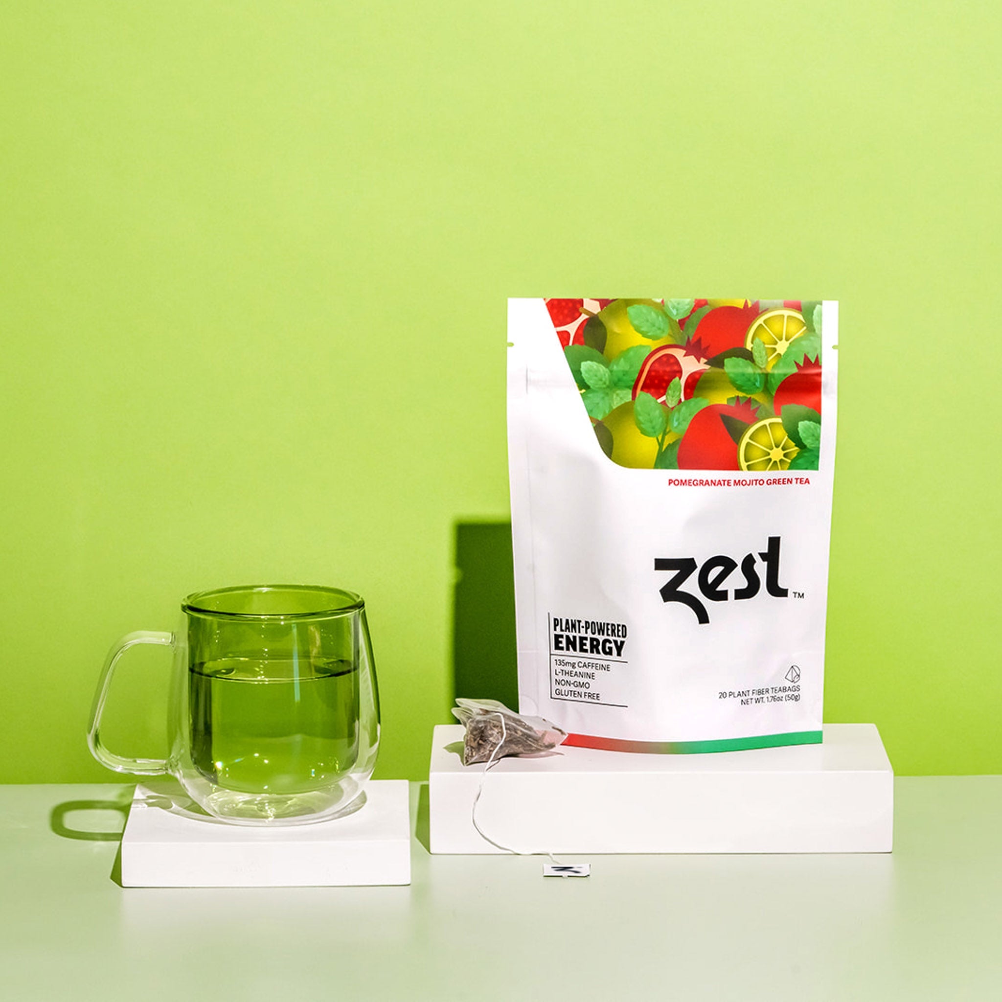 Zest Pomegranate Mojito Plant-Powered Energy - High Caffeine Tea Bags ...